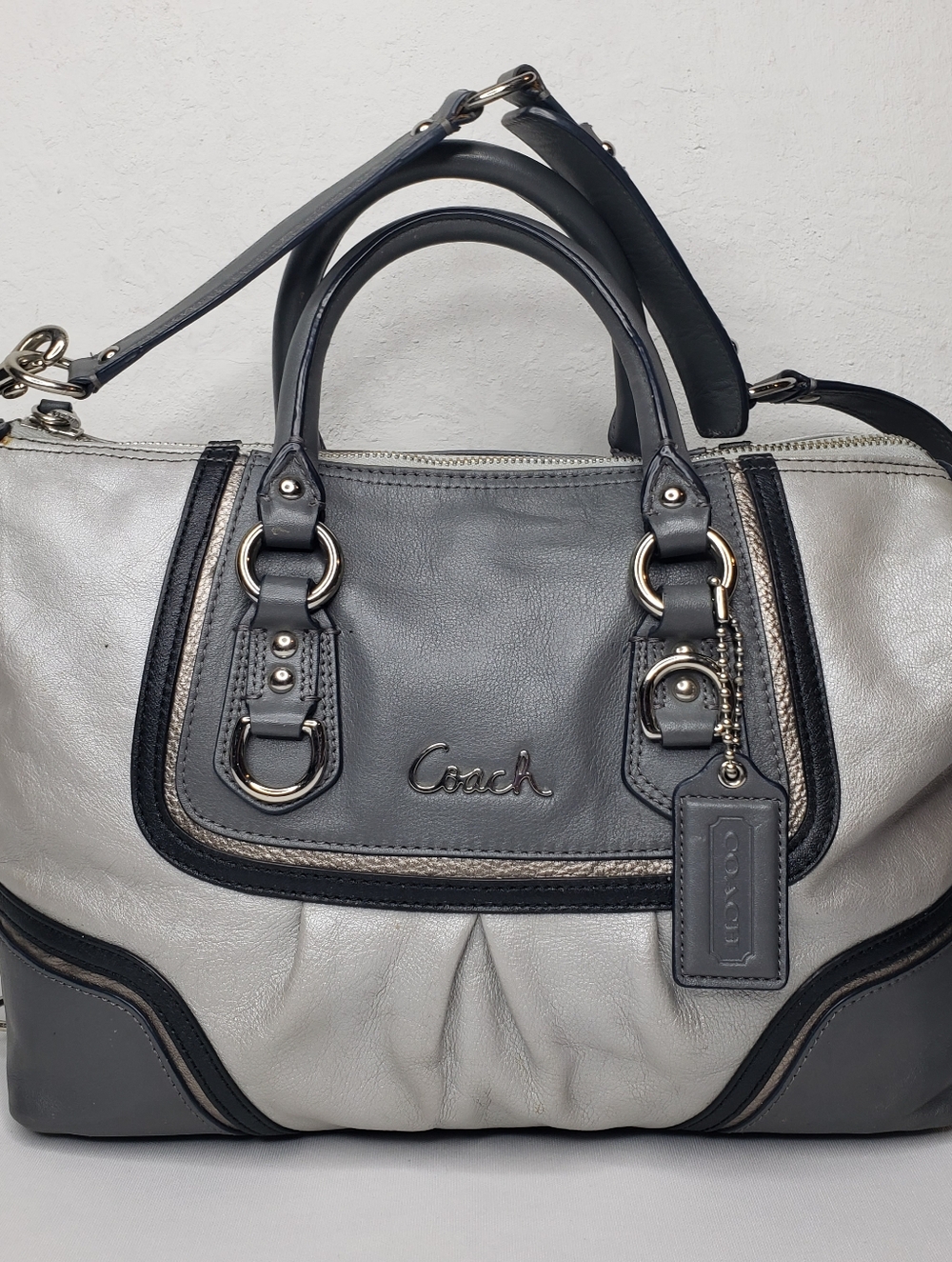 Coach Ashley Gray Leather Satchel Bag - Two-Tone Gray